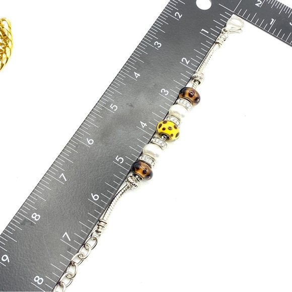 European Style Beads Brown Silver Rhinestone Bracelet - Picture 3 of 8